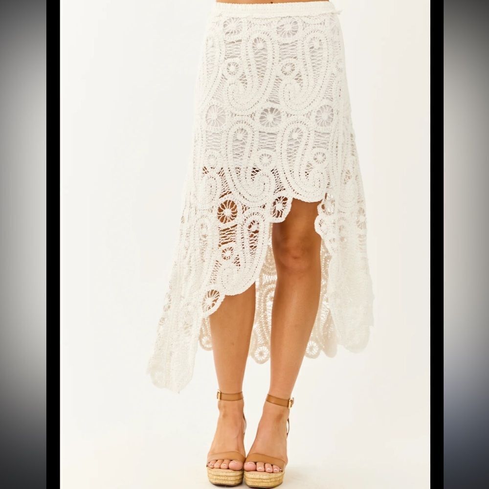 POL White Crochet High-Low Skirt